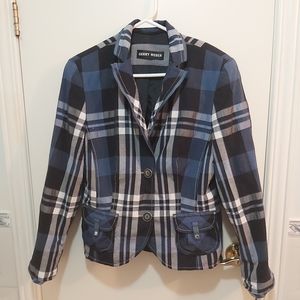 Gerry Weber Size 10 Plaid Blue, White and Black Blazer Jacket